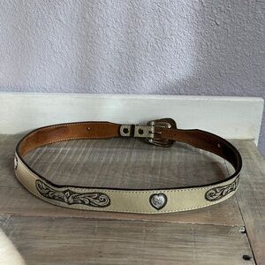 Circle Y of Yoakum Handtooled white Leather Metal accents &
 buckle 31-35